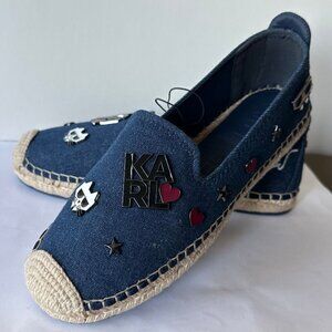 NEW Karl Lagerfeld Michaela Embellished Blue Denim Espadrilles Size 9 & 11